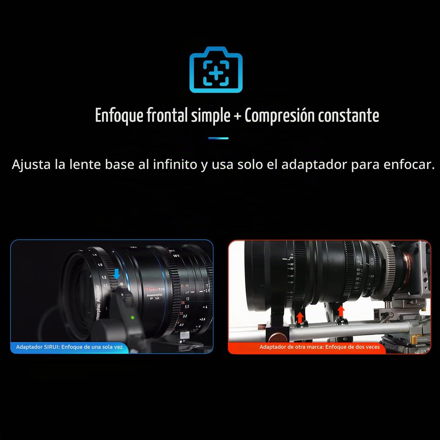SIRUI 1.25x T2.9 Adaptador anamórfico con Enfoque único Frontal, Rosca Trasera de 82mm con Anillos (67mm, 72mm, 77mm, 92mm), Adaptador de Lente anamórfico Adicional para Lentes de Cine de la cámara