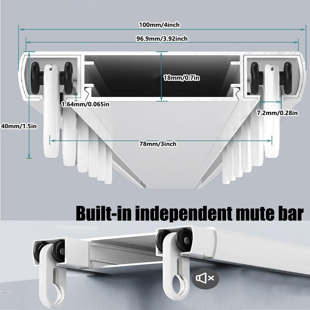 Custom Black ain Rod - Sistema de riel montado en techo de 2 capas para separadores de habitaciones, balcones, hoteles y caravanas - Silent 5,6 m / 18.4ft