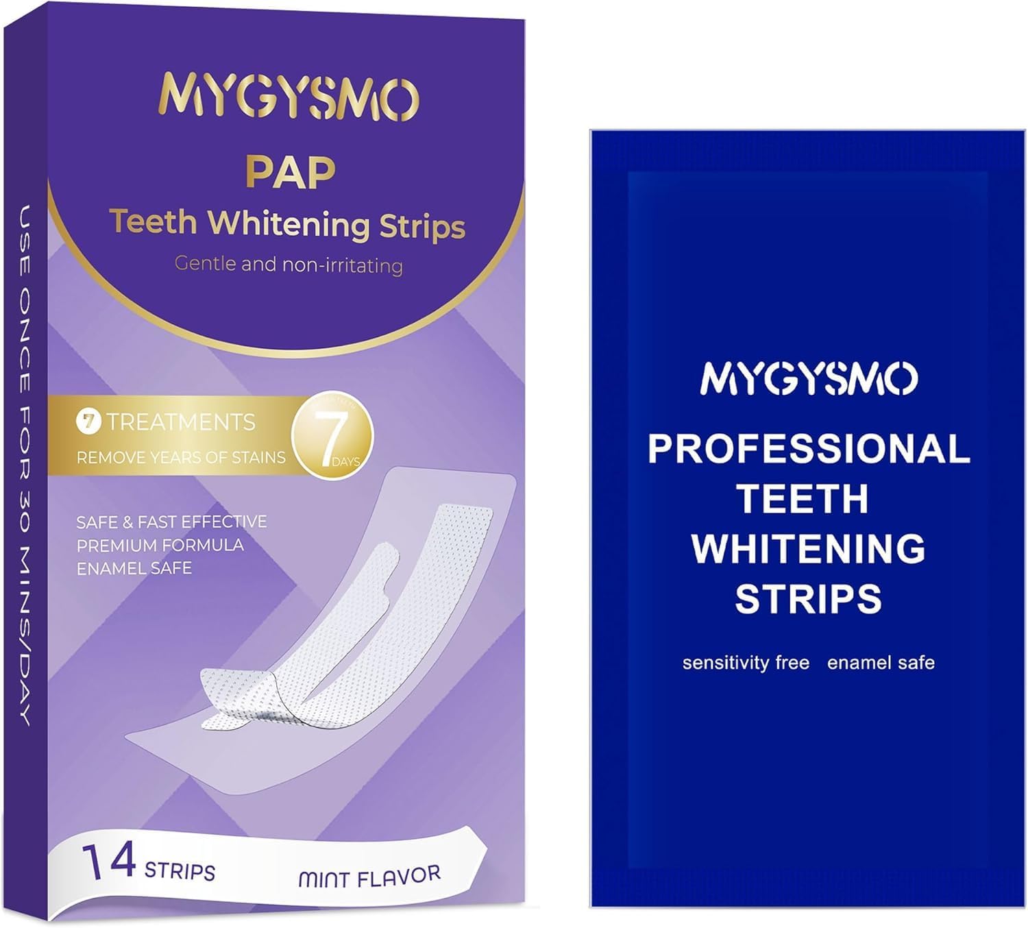 Teeth Whitening Strips – Gentle Pap Formula for Sensitive Teeth – No Sensitivity, No Residue – Dry-Adhesion Technology – Easy & Travel-Friendly Use – 7 Pairs (14 Strips), 1 Week Supply