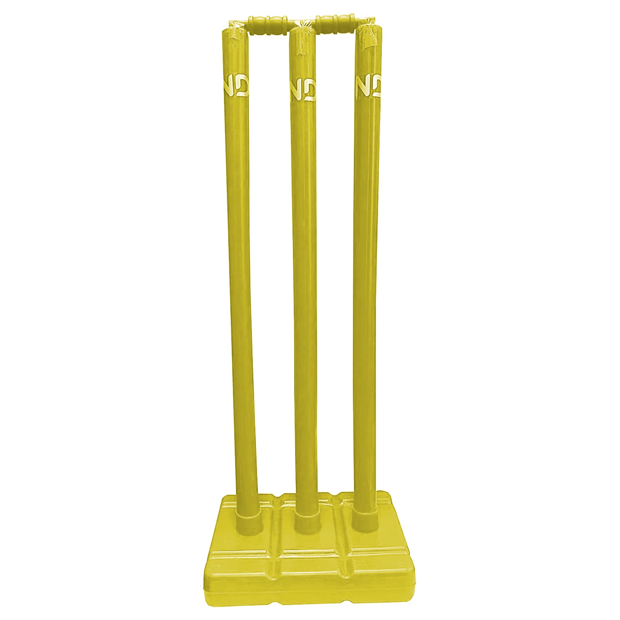 22YardsPro 22YARDPRO Cricket Stumps with Base – Heavy Duty Plastic Cricket Wickets with Bails, Stable Cricket Stump Set for Practice, Training, Backyard & Nets (Yellow, Senior (Full Size))
