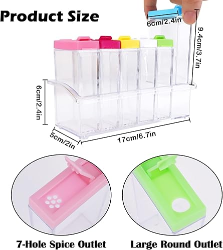 Miniatura 7 de Juego de 6 agitadores de especias de plástico, estante portátil de especias para cámper, caja de condimentos con tapas, tarros de especias para