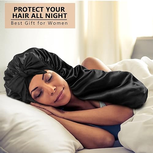 Miniatura 6 de 2 gorros largos de satén con banda de corbata, gorro de trenza grande para cabello sedoso para rastas de mujer, J