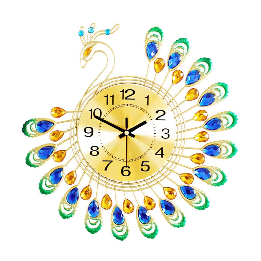 Horloge murale décorative moderne paon en métal silencieuse