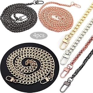 Yueser Purse Chain with Buckles, 4 Pieces 120cm Metal Bag Chain Straps Replacement Purse Chain Straps Adjustable Handbag Chain Strap for Handbag Crossbody Shoulder Bag Gold Rose gold Gun Black Silver