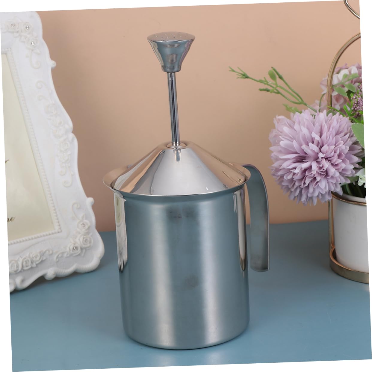 Garneck Glas Milchaufschäumer 480ml - Manueller Kaffeeschaumer Mit Sieb - Hitzebeständig & Einfach Zu Reinigen