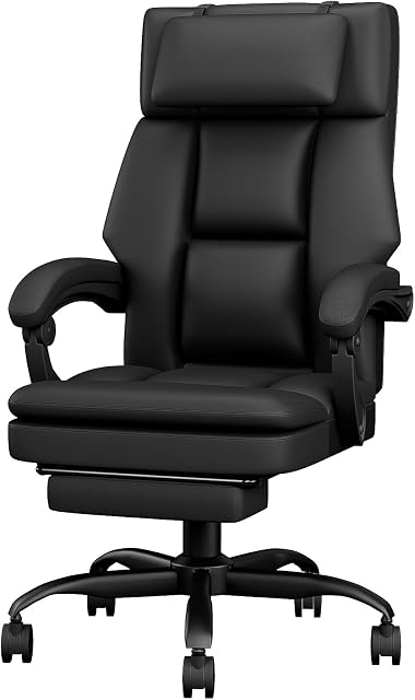 HapGIFT Big and Tall Office Chair with Footrest, Ergonomic Office Chair Computer with Headrest, High Back Desk Chair, Executive Reclining Chair for Adults, Home, 300Lbs, Black