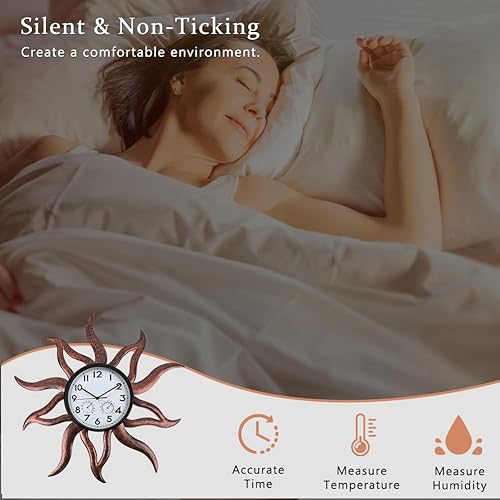 Miniatura 3 de Reloj grande para exteriores, reloj de pared para exteriores con termómetro y humedad, reloj exterior silencioso sin tictac para patio, sala de