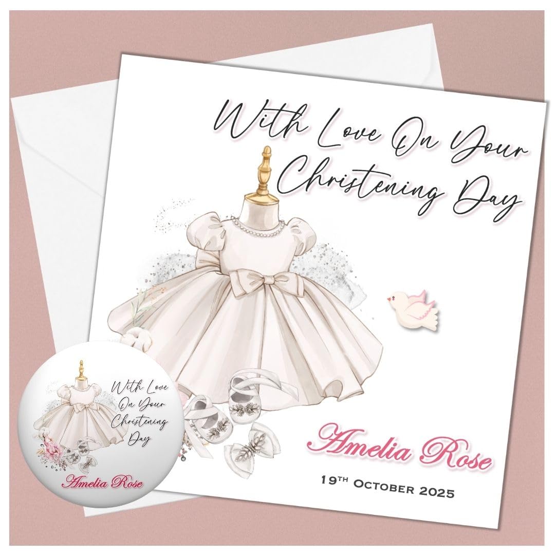 Personalised Christening Card Goddaughter Daughter Granddaughter Niece Sister Girls Congratulations (Large Card & Badge)