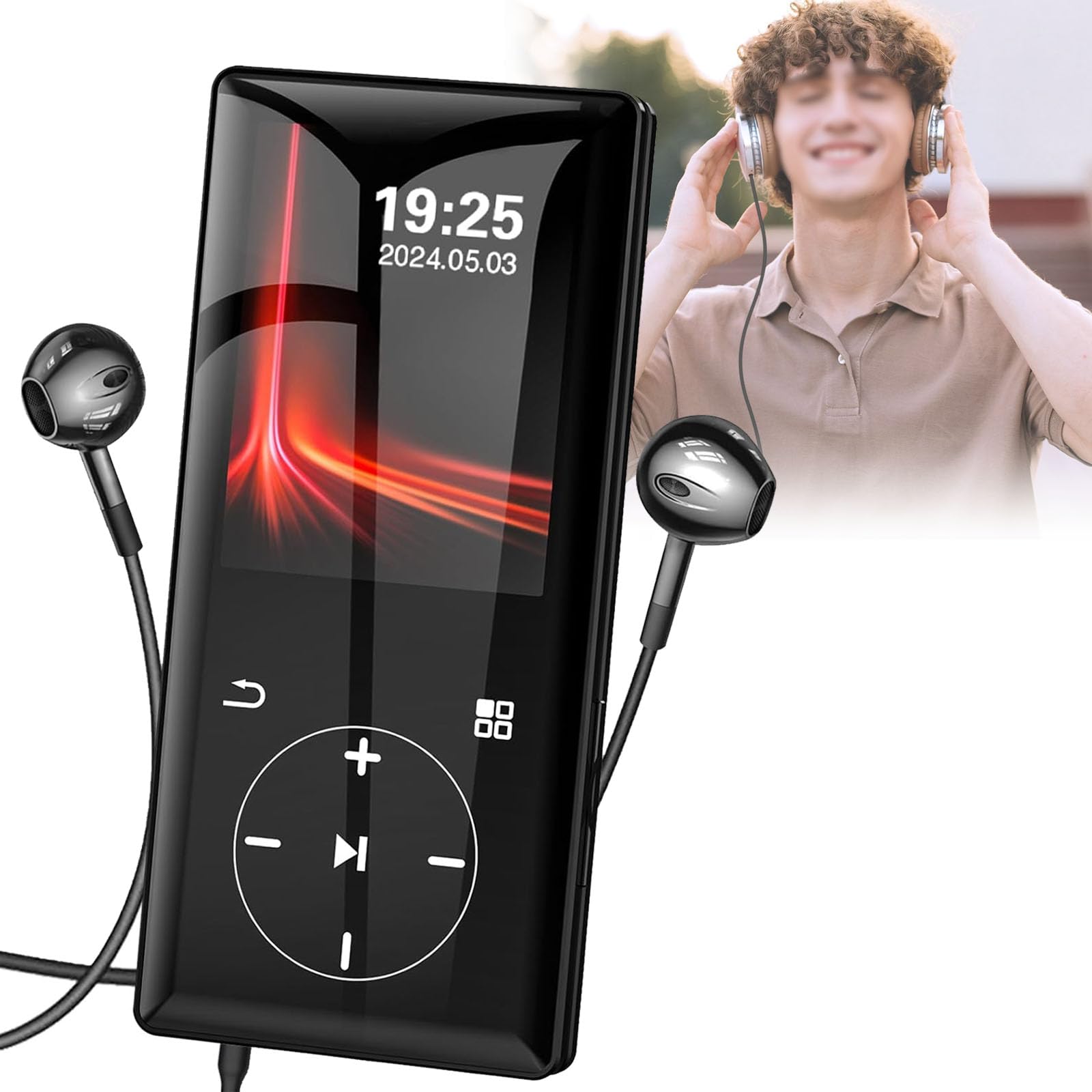 Reproductor MP3 de 64 GB con Bluetooth 5.0, reproductor de música portátil HiFi sin pérdidas con pantalla de 2,4", altavoz integrado, 30 horas de reproducción, radio FM, ampliable a 256 GB,32GB