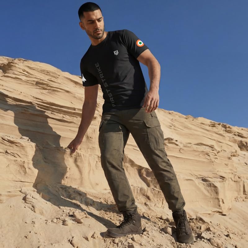 Image of Deployed First Strike Signature Luxesoft Cotton T-Shirt | Army t Shirt for Men | Military | Commando | t Shirts | Round Neck | Half Sleeve | Regular Fit | Black