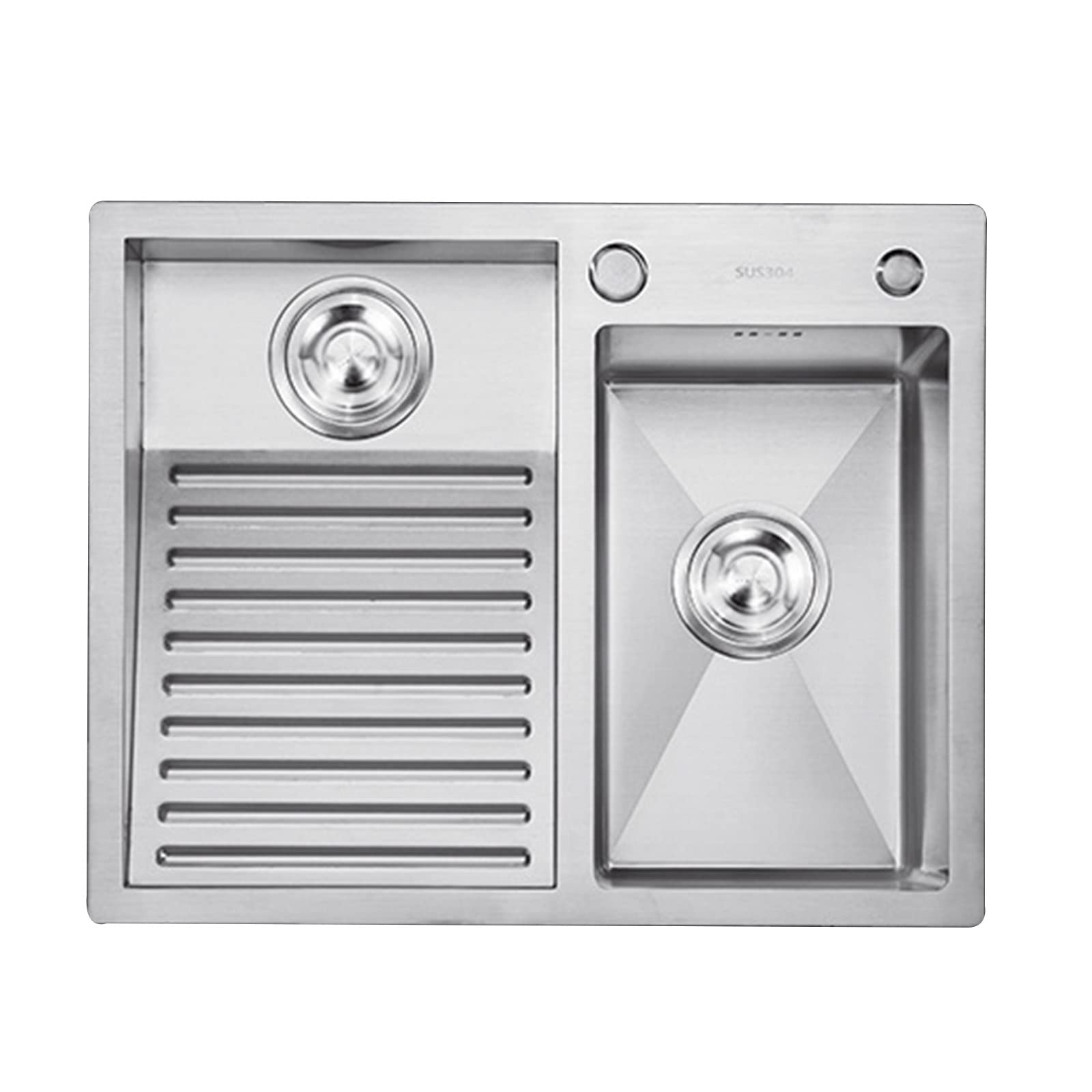 WIQUYBML Balcony Laundry Sink With Washboard 4MM Thick Handmade Household Stainless Steel Single (Color : Silver (R), Size 60 * 48 22cm)
