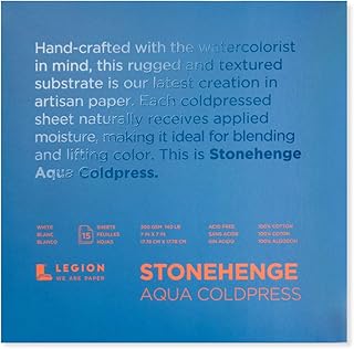 Legion Stonehenge Aqua Watercolor Block, 140lb. Cold Press, 7 by 7 inches, White, 15 Sheets (L21-SQC140WH77)