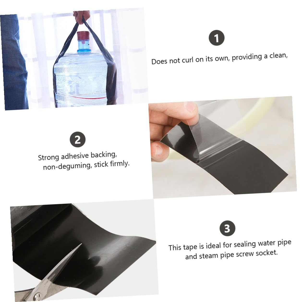 Nastro Sigillante in Pvc Nero per Riparazioni Condotte D'acqua e Vapore, Facile Installazione, Adesivo Resistente per Perdite e Tenuta Affidabile