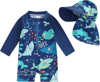 Hnyenmcko Baby/Toddler Boy Rash Guard Swimsuit Long Sleeve One Piece Zipper Swimwear Sunsuit Infant Bathing Suit Beachwear