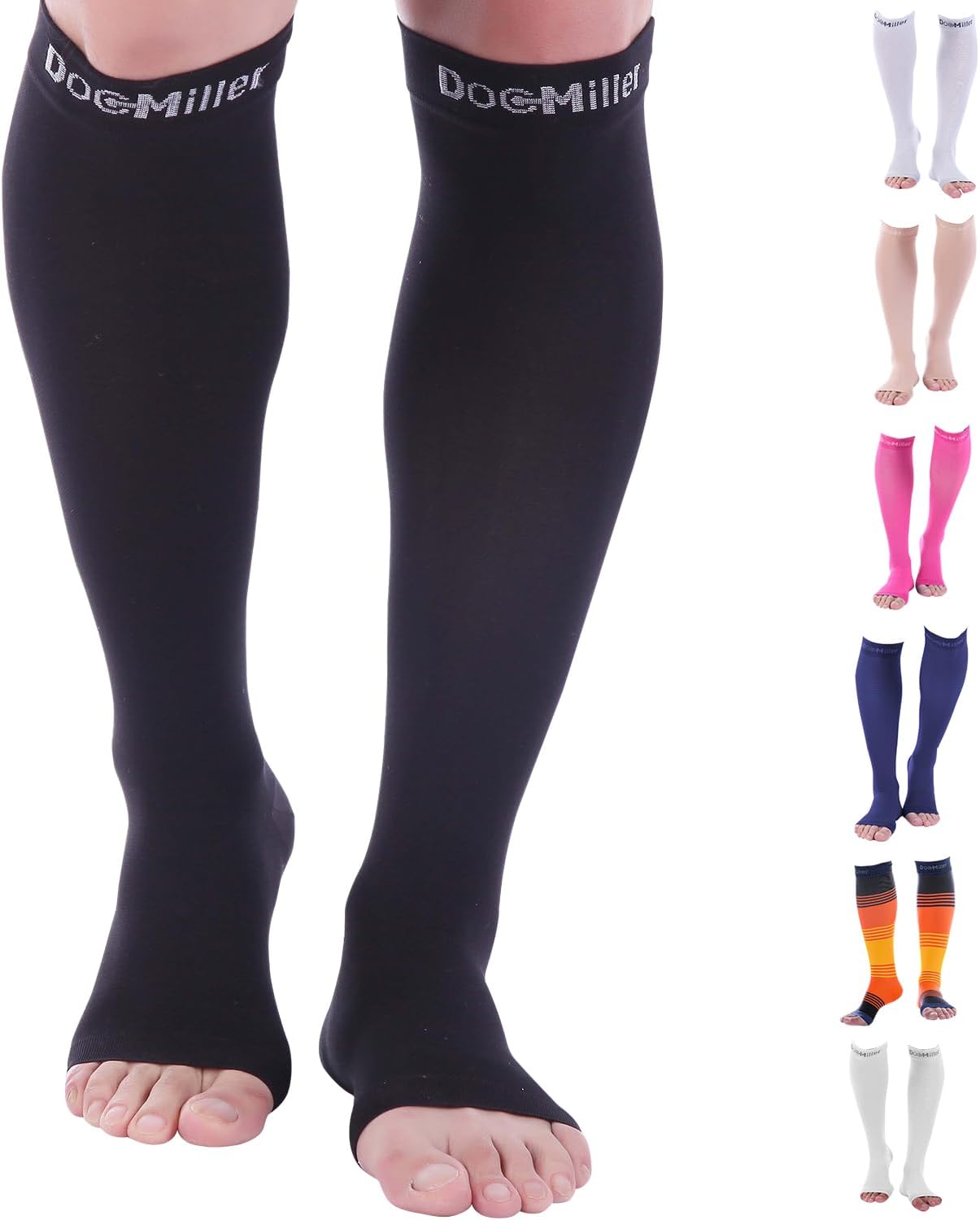 Doc MillerOpen Toe Compression Socks 8-15 mmHg, Black, XXL