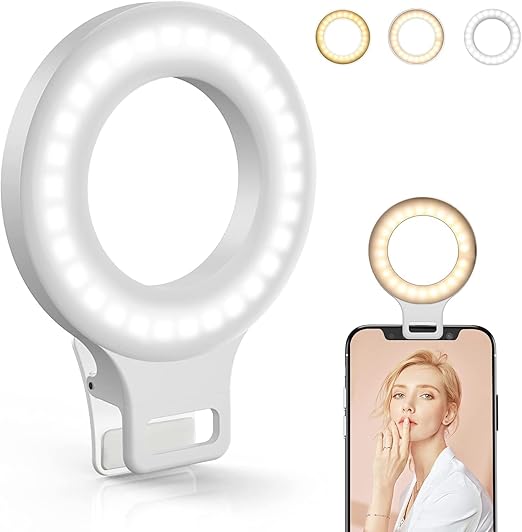Clip on Ring Light, Kimwood Rechargeable 60 LED Selfie Ring Light for