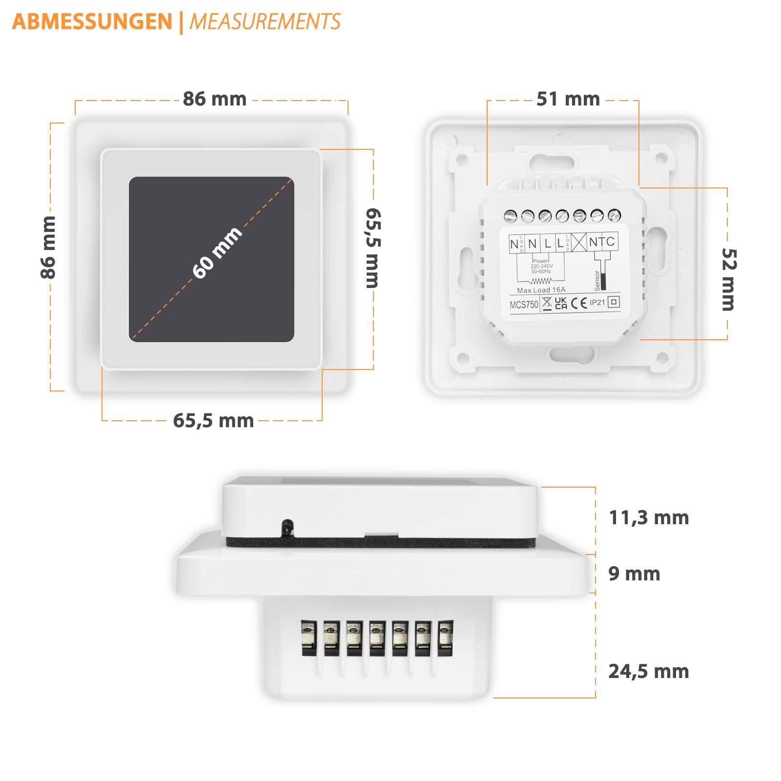 Mi-Heat Mi-750 Raumthermostat WLAN weiß - Tuya Smart App Alexa Google Home - wassergeführte und elektrische Fußbodenheizung - Sensoren kalibrierbar