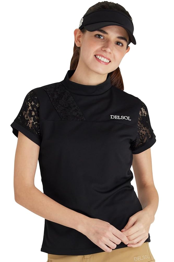 Amazon | [Delsol] 7879 袖レース切替モックネックシャツ BK