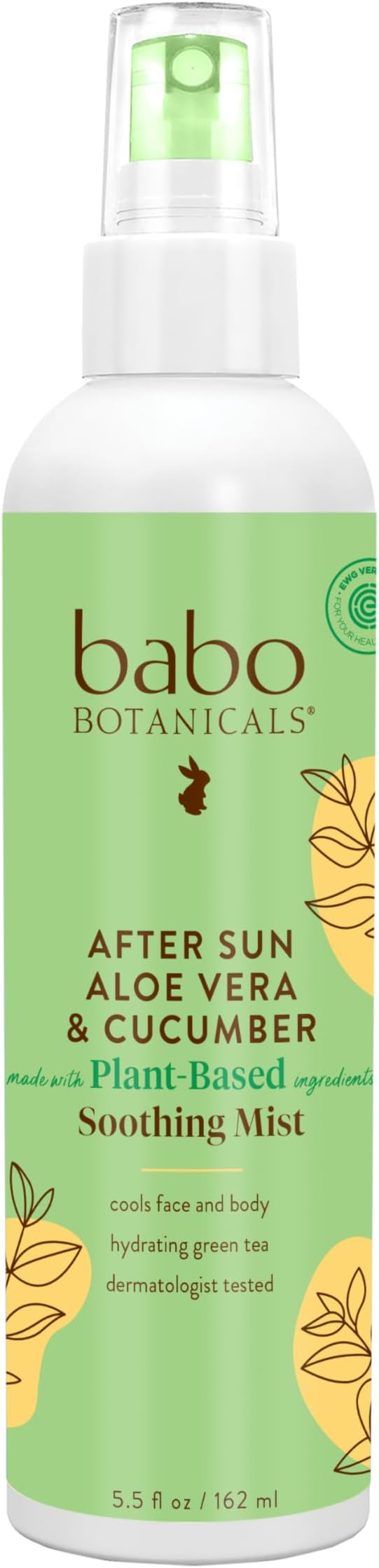 Babo Botanicals After Sun Soothing Mist - Aloe Vera & Cucumber - For Face, Body & Sensitive Skin - Non-Aerosol - No-touch application - EWG Verified - Alcohol-Free - Scented with cucumber extract