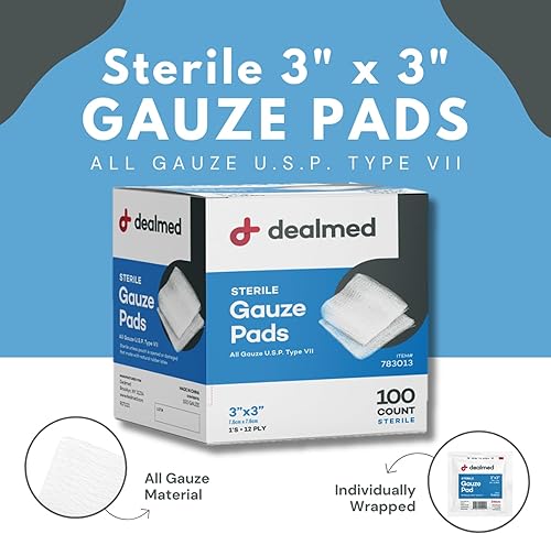 Miniatura 2 de Dealmed Almohadillas de gasa estériles  100 unidades, almohadillas de gasa de 3 x 3 pulgadas, almohadillas de gasa médica desechables y envueltas