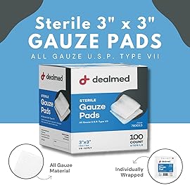 Dealmed 3 x 3 Sterile Gauze Pads (100 Count) Disposable and Individually Wrapped Medical Gauze Pads, Wound Care Product for First Aid Kit and Medical Facilities (Pack of 1)