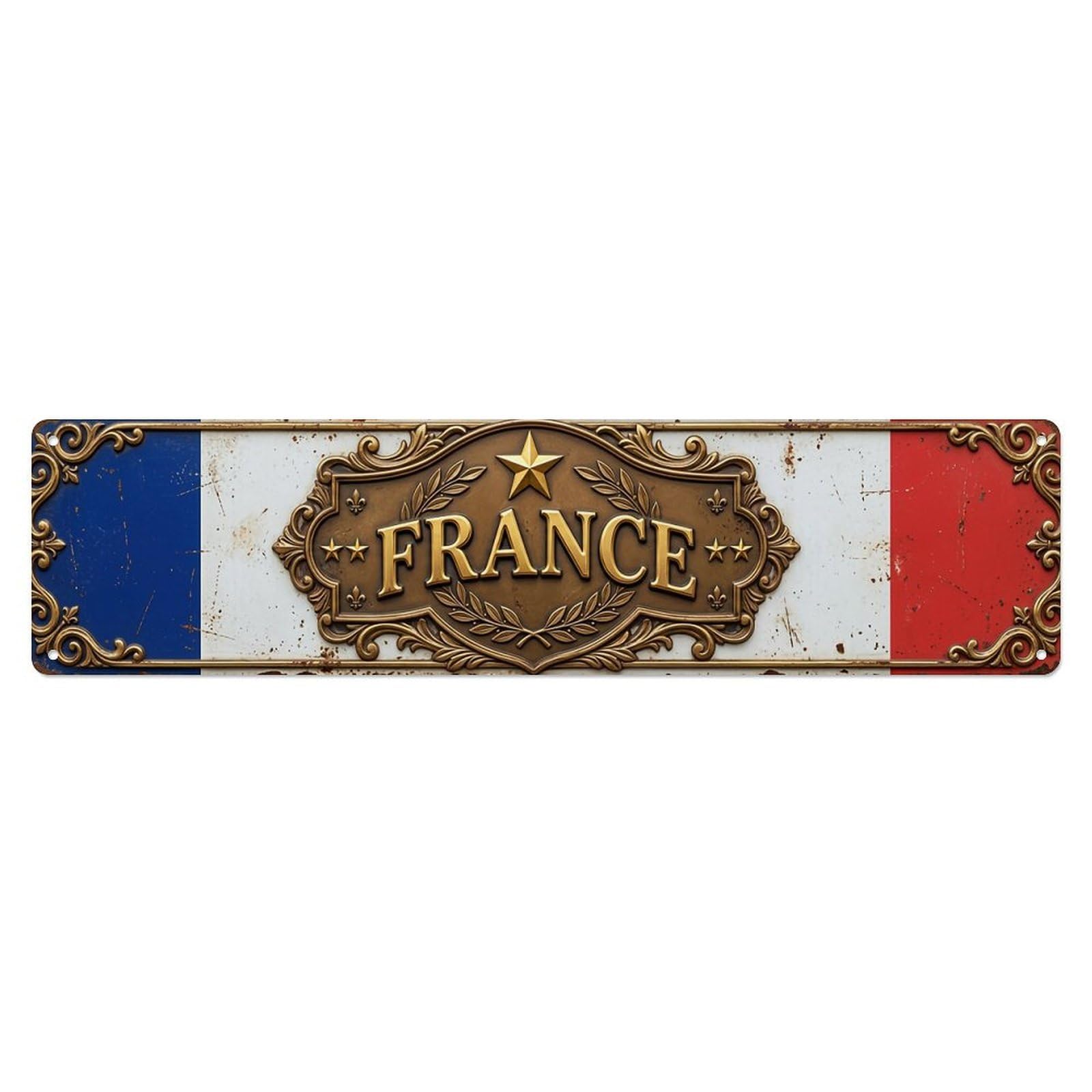 Okahys 4X16inch(10X40cm) France Flag Antique Shield Vintage Metal Tin Sign