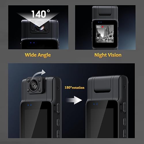 Miniatura 2 de Cámara corporal de 128 GB con grabación de audio y video, cámara corporal de 1080P con lente giratoria de 180, cámaras de visión nocturna, grabadora