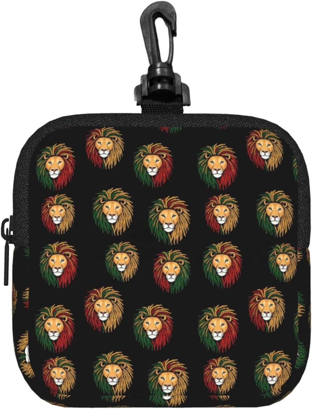 Square Zipper Storage Pouch Jamaican Rasta Flag Rastafarian Reggae Lions, Waterproof Mini Purse with Carabiner, Lightweight Organizer for Keys Cards Daily Outdoor Accessories
