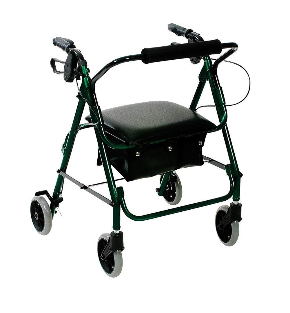 Deambulatore Pieghevole a Quattro Ruote con Sedile Imbottito Freni bloccabili Maniglie ergonomiche Borsa per Il Trasporto Leggero Aiuto per la Mobilità Limitata