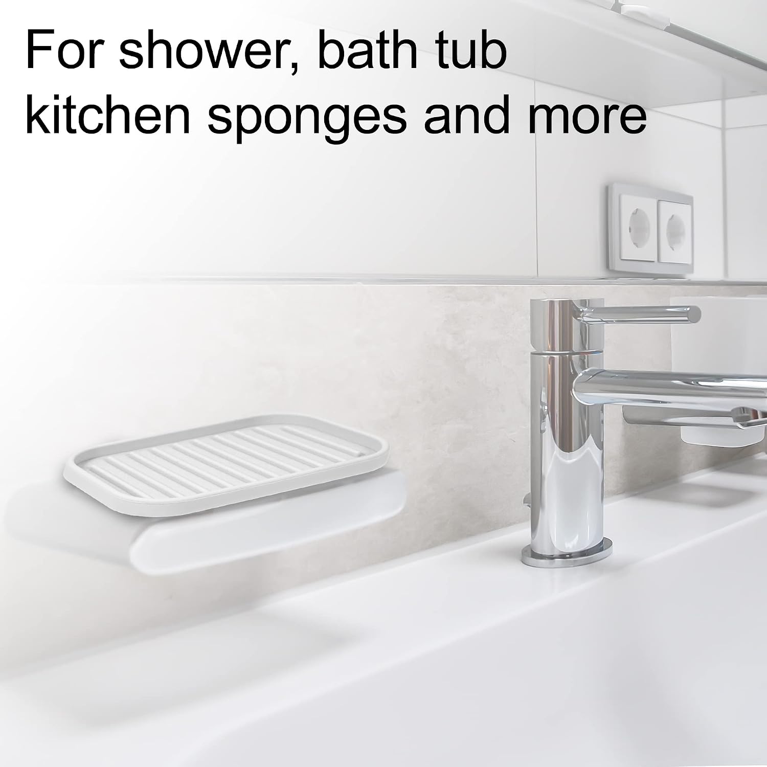 VOCOSTE Silicone Soap Dish, Light Gray, 13.5x9cm image 2