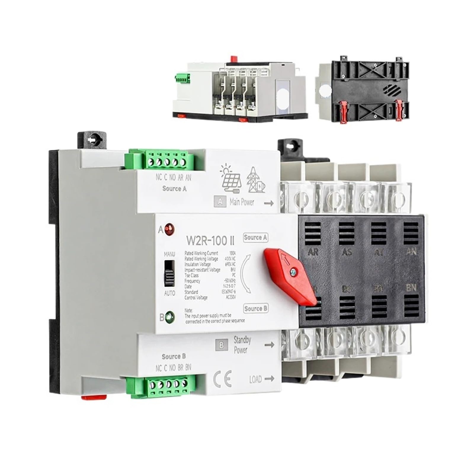 Disyuntor W2R-100 Interruptor De Transferencia Energía Dual PV City ATS 110V 220V PC 100A Alimentación Ininterrumpida(220VAC,4P 100A)