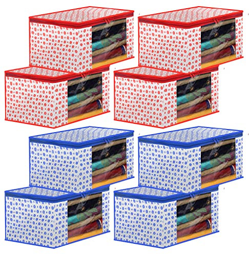 Image of Kuber Industries Dot Printed Foldable, Lightweight Non-Woven Saree Cover /Organizer With Tranasparent Window- Pack of 8 (Blue & Pink)-46KM0511