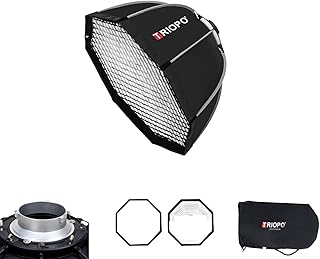 Triopo Softbox 21.6in/55cm Octagon Soft Boxes com grade Honeycomb, liberação rápida Bowen Mount Umbrella Softbox modificador para Bowen Mount Monilight LED Video Light (K2-55)