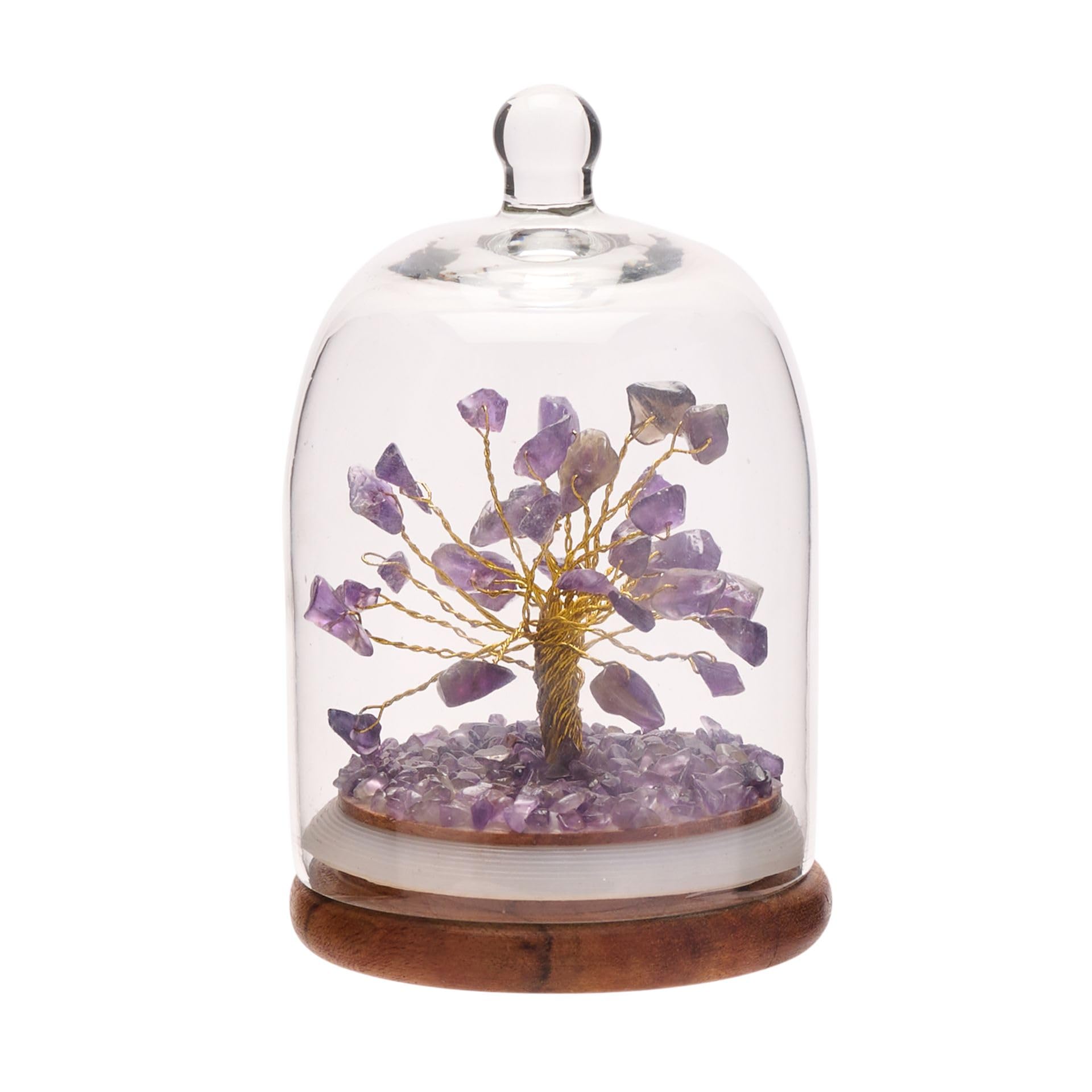 Widdop & Co. Gemstone Tree of Life Bell Jar - Amethyst Gemstone Crystal Tree - Serenity by Sophia - Wellness Crystal Healing Gift Idea