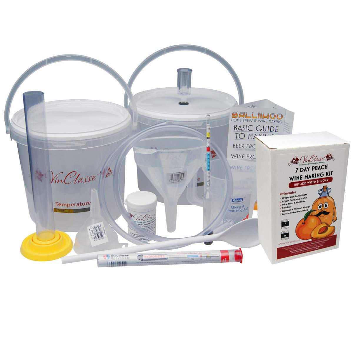 Wine Making Starter Equipment Set With VinClasse Peach Ingredient Kit - 6 Bottle