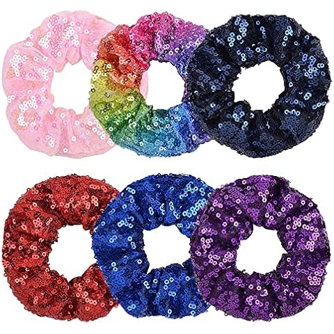 6 Pcs Sequin Scrunchies Glitter Hair Ropes Ponytail Holders Xmas Sequins Hair Scrunchies Elastic Ponytail Scrunchies for Women Girls Hair Accessories Cover