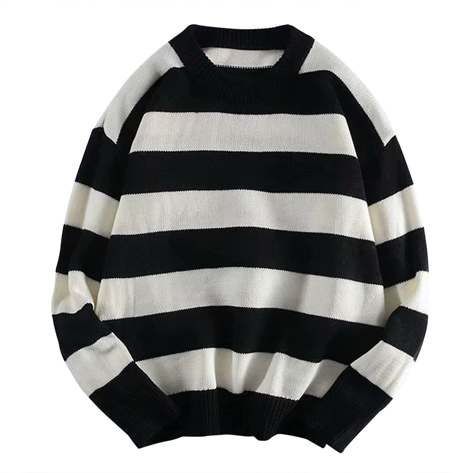 Men's Pullover Sweater Jumper Knit Sweater Ribbed Knit Regular Tops Knitted Stripe Crew Neck Fashion Basic Vacation Daily Wear Clothing Apparel Fall