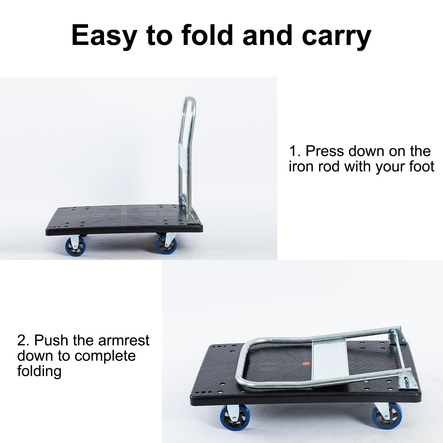 K IKIDO Carrito de transporte plegable con asa – Carrito de transporte con asa – Soporte de transporte antideslizante – Capacidad de carga de 300 kg – Plataforma grande