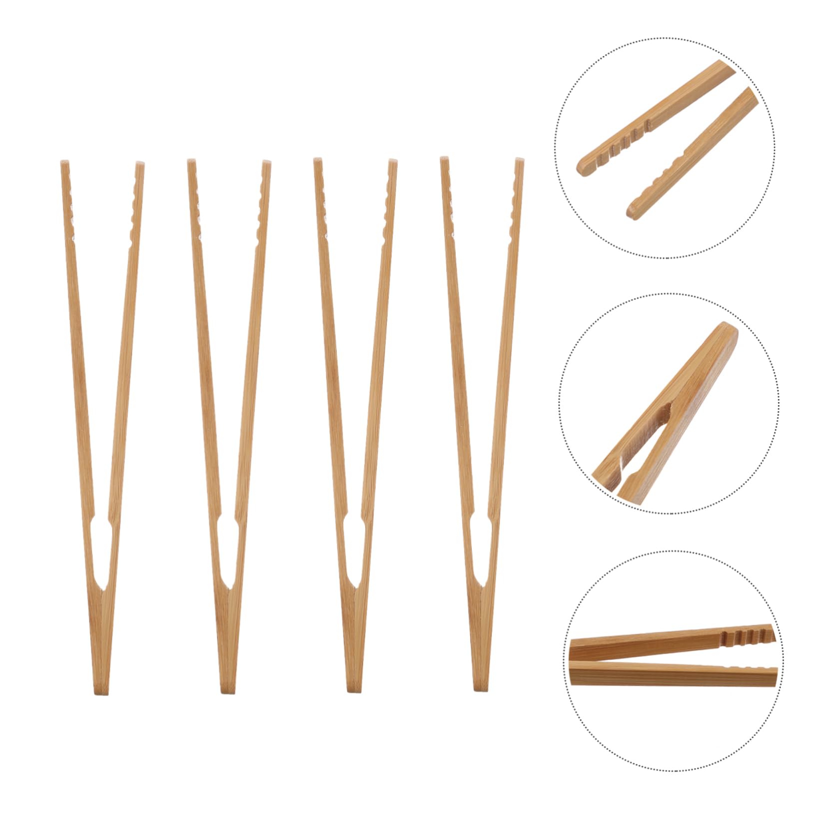 Cabilock 4PCS Bamboo Wood Toaster Tongs Reusable Wood Cooking Tongs Tweezer Clamp Chinese Kungfu Tea Tong Bread Pickles Kitchen Utensil