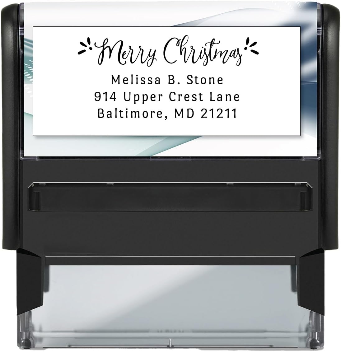 Customized Merry Christmas Name and Address Stamp/Self Inking Address Stamp/Modern Holiday Personalized Red Ink Stamper/Made in USA