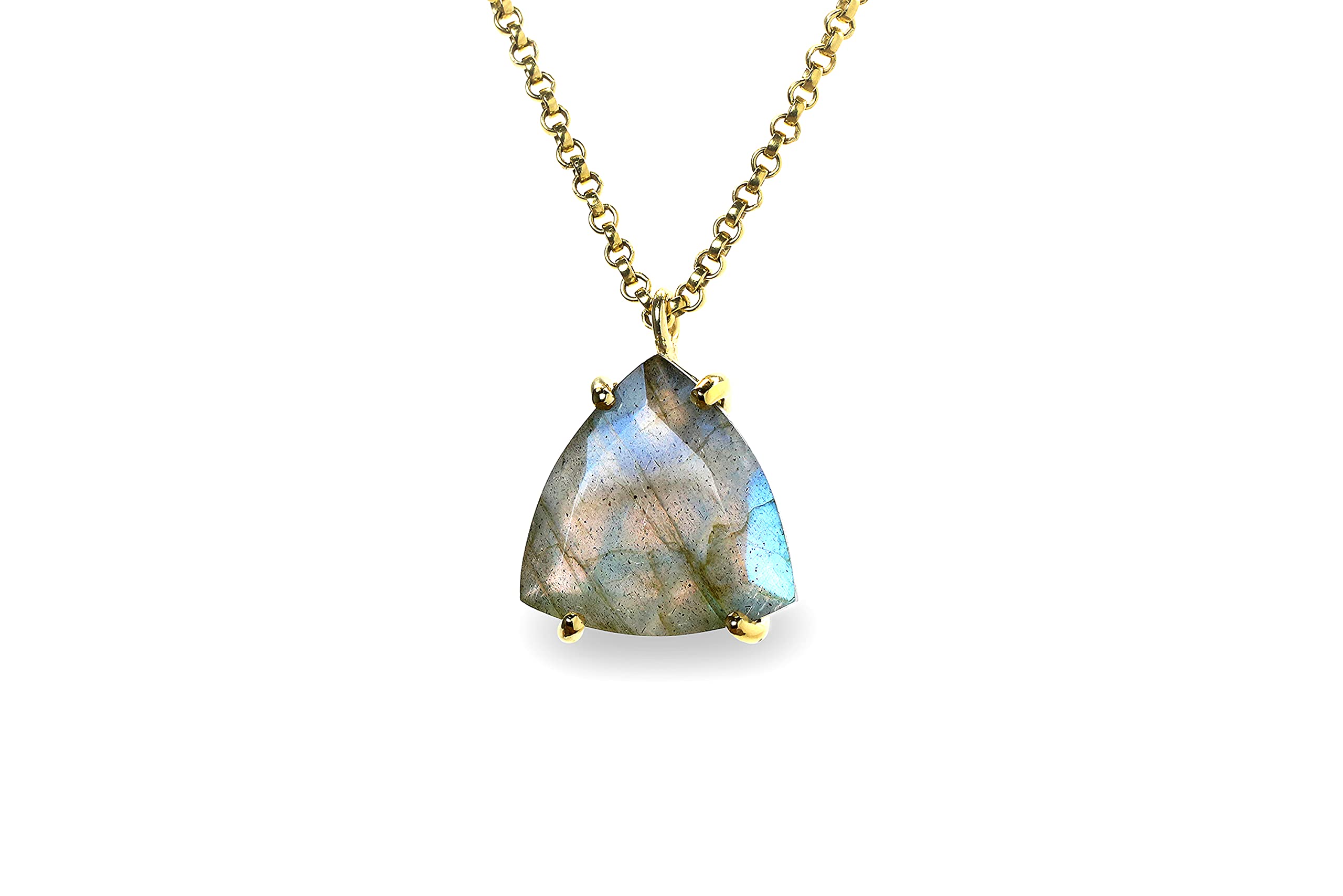 Collar Artesanal de Labradorita Triangular 18mm - Collar de Cristal Azul Curativo Luminiscente - Joyas Únicas de Piedras y Cristales a Medida - Hecho a Mano
