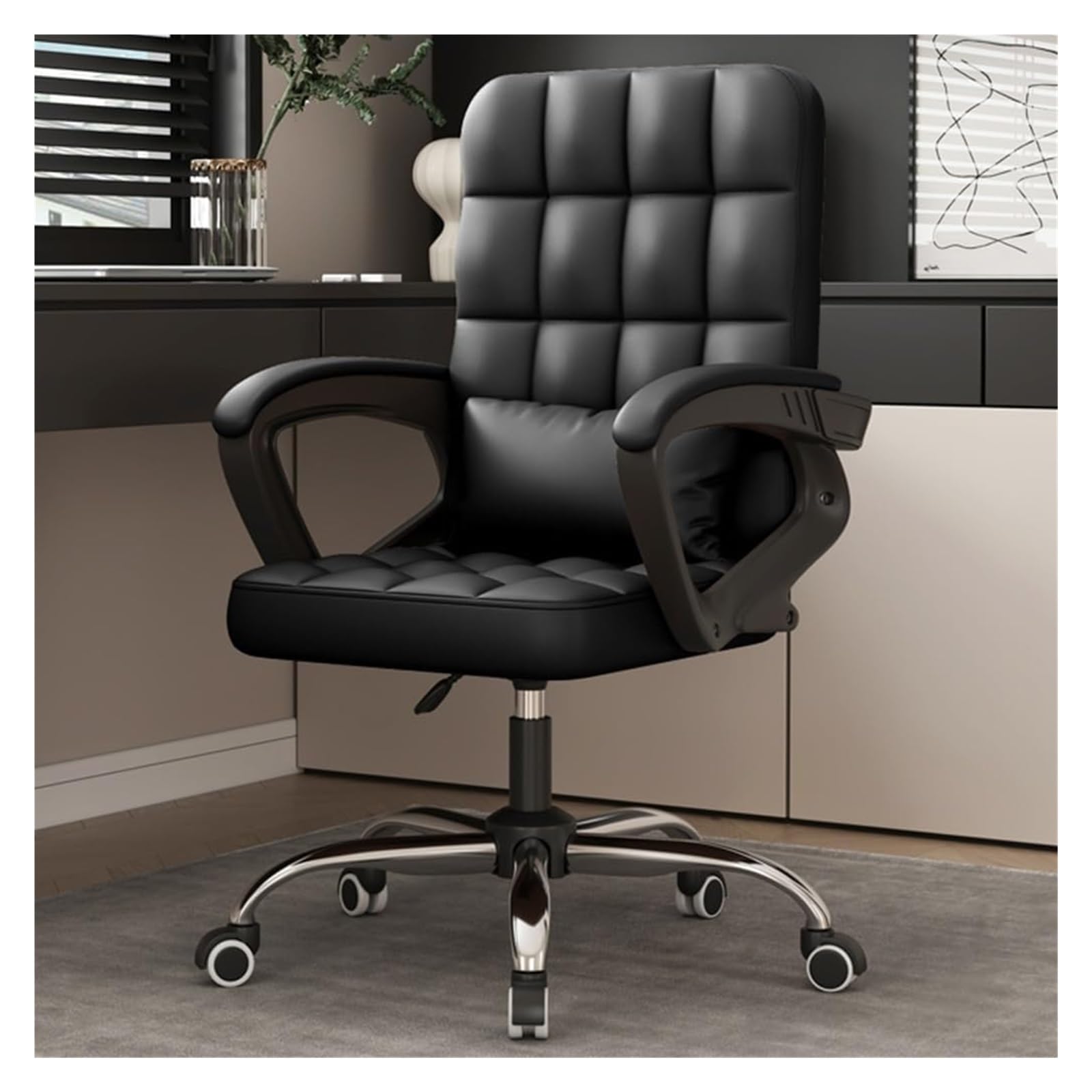 NZPOST Chair Office Chair Ergonomic Desk Chair Adjustable Executive Leather Chair with Armrest High Back Computer Chair Task Chairs with Wheels Swivel Rolling Chair (/Black Grey Wolf)
