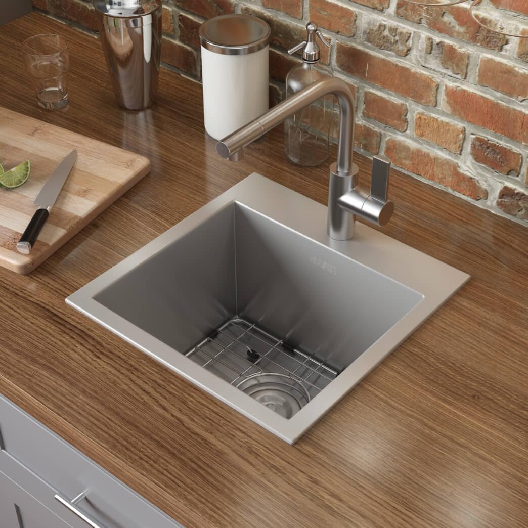 Ruvati 15 x 15 inch Drop-in Topmount Bar Prep Sink 16 Gauge Stainless Steel Single Bowl - RVH8115