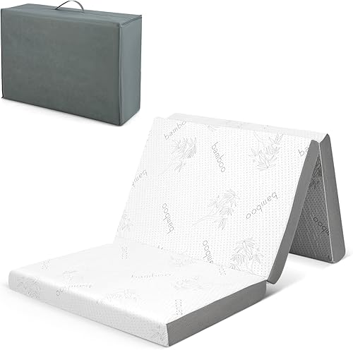 KOMFOTT Colchón triple plegable de 4 pulgadas con bolsa de almacenamiento, colchón de espuma viscoelástica de gel fresco con funda de bambú, colchón disponible en Yaxa Colombia