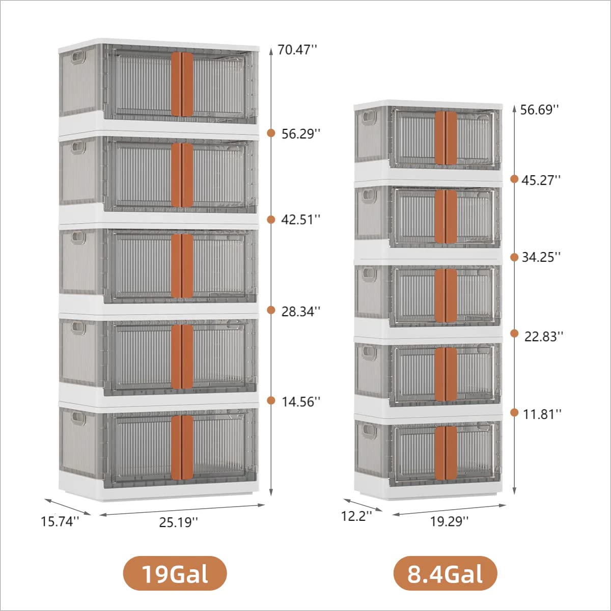 Storage Bins with Lids - 5 Packs 8.5Gal Plastic Storage Bins for Closet Organizers and Storage, Folding Storage Box, Stackable Storage Bins with Open Front Door, Storage Bins with wheels, Collapsible Storage Bins for Office, School, Home Storage
