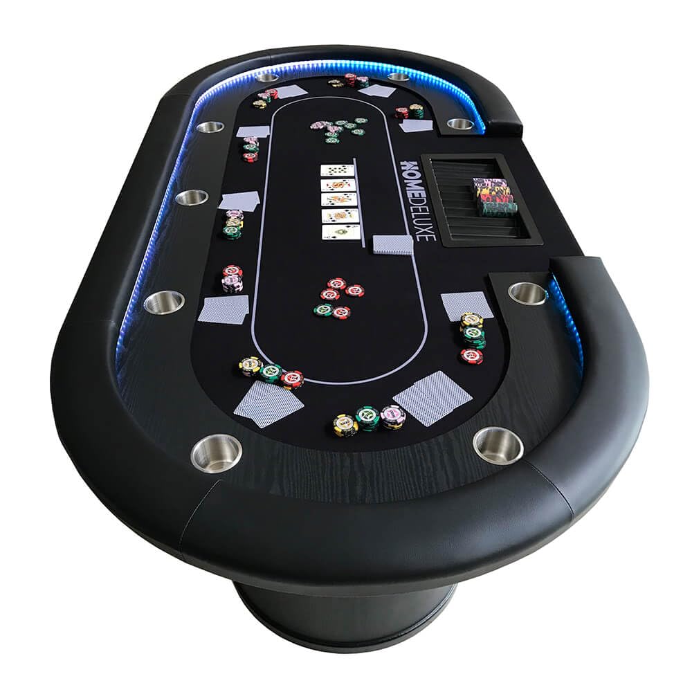 Home Deluxe Pokertisch Full House LED Beleuchtung Getränkehalter 215x106x78 cm Chiptray Spieltisch