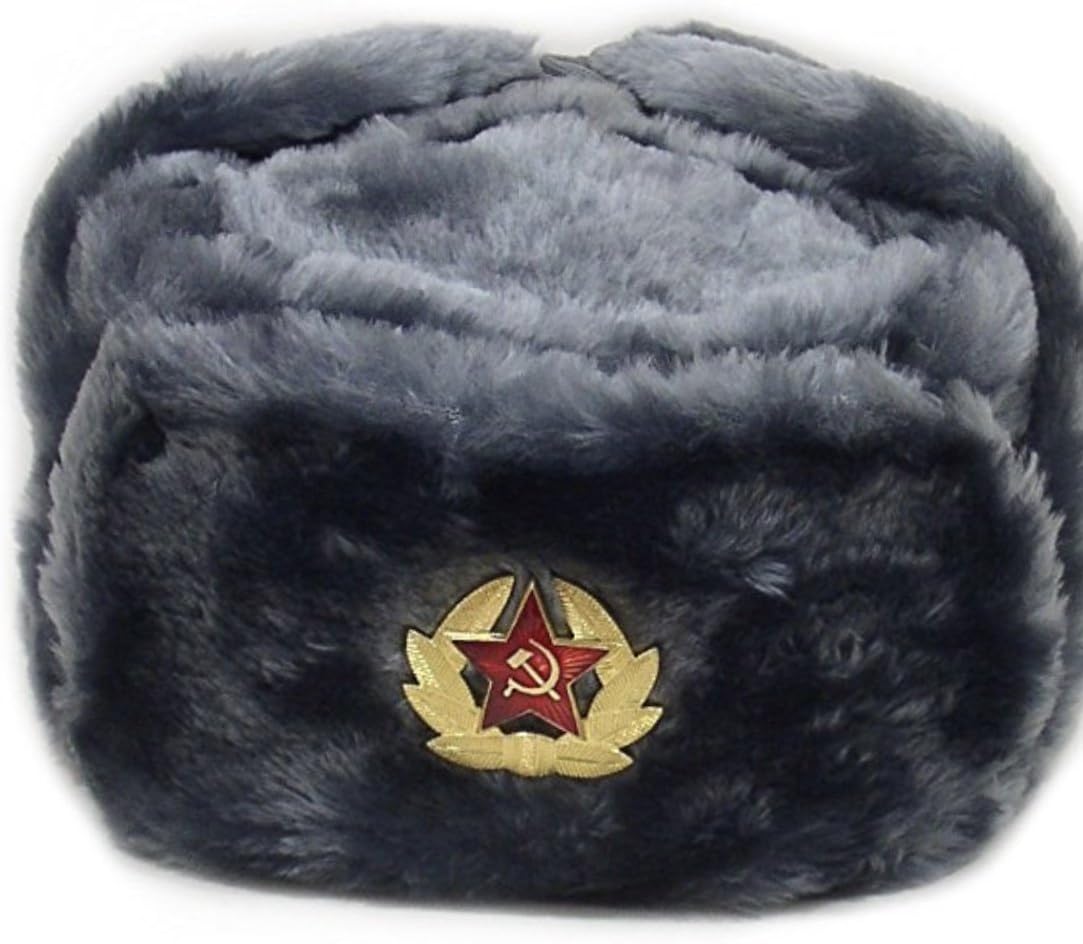 【Moscow items】ロシア帽子 ウシャンカ モコモコ グレー/赤い星 サイズL-LLソ連 ロシア軍★送料込