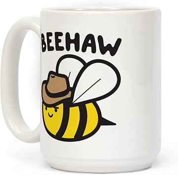 LookHUMAN Bee Coffee Mug - Funny Coffee Mugs Adult Humor, Double-Sided Print Ceramic Coffee Cups as Western Coffee Mug & Bee Mug, Novelty Coffee Mugs for Women & Men, Unique Coffee Cup, 15oz