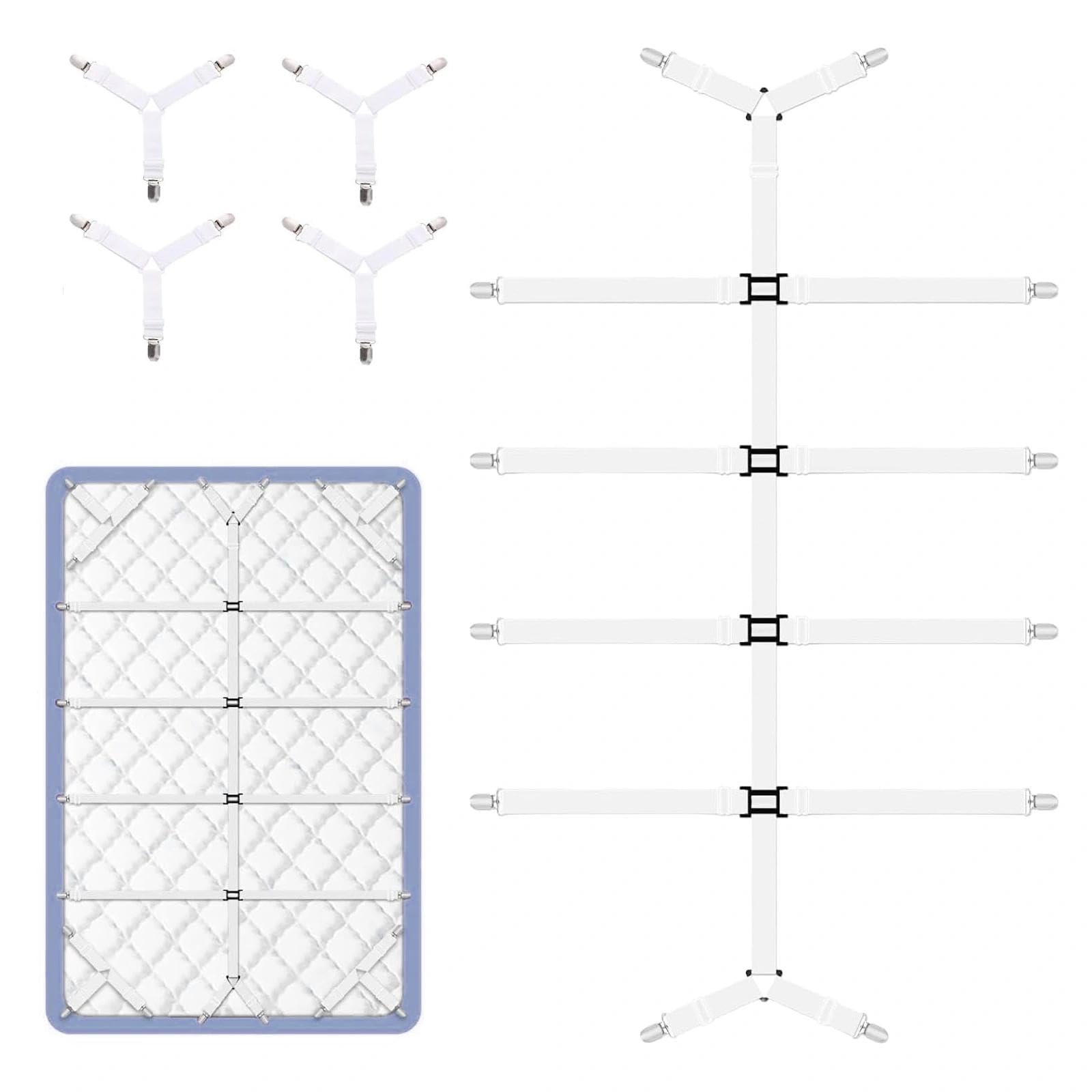 Lobaake White 5 Piece Bed Sheet Clips Set, Adjustable Sheet Fasteners, Bedsheet Grippers And Bed Sheet Holder For Mattress, Sofa Covers, Home & Travel