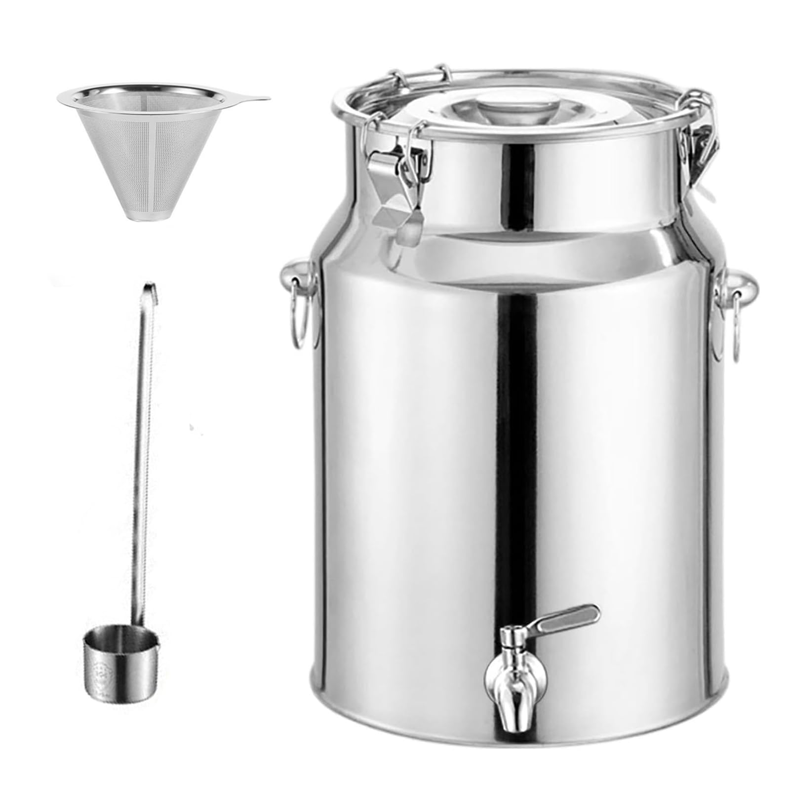 Yiustldd One Color Stainless Steel Milk Bucket With Tap And Sealed Lid Milk Jug With Tap Stainless Steel Transport Container For Milk Wine And Oil,18L